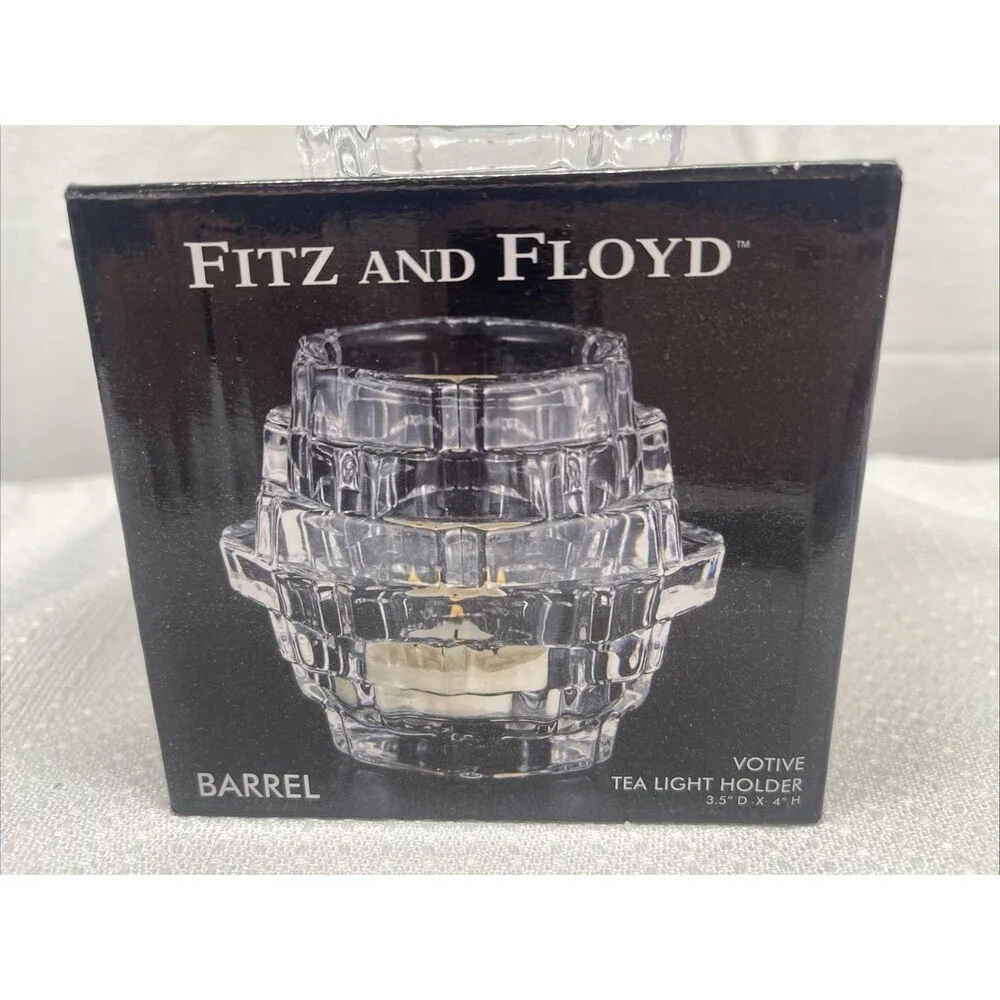 Fitz and Floyd Fairmont Glass Votive Tea Light Barrel Candle Holder w/Box